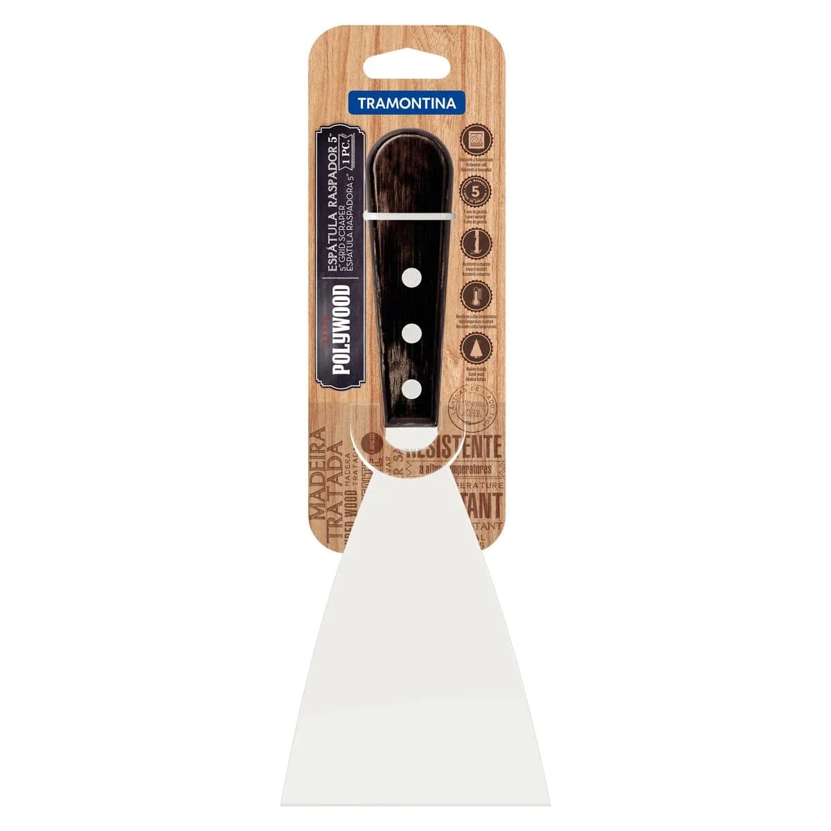 Espátula raspadora Tramontina Polywood de acero inoxidable 5 pulgadas marrón — imagen 3 de 4
