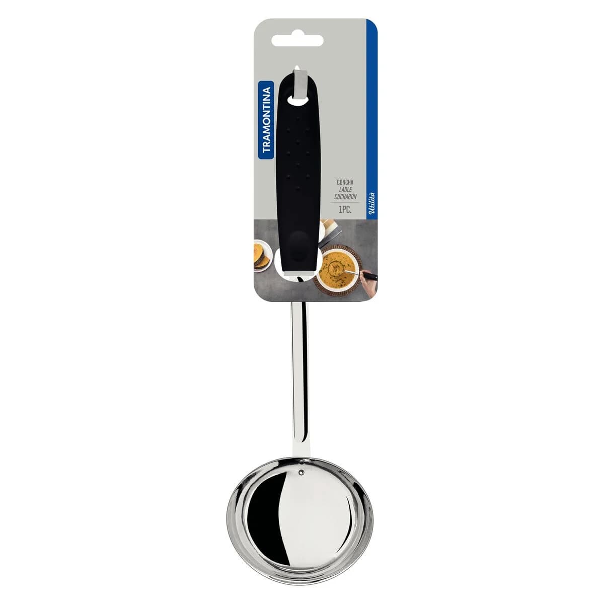 Cucharón Tramontina Utilità de acero inoxidable 30.8 cm con mango negro — imagen 2 de 3