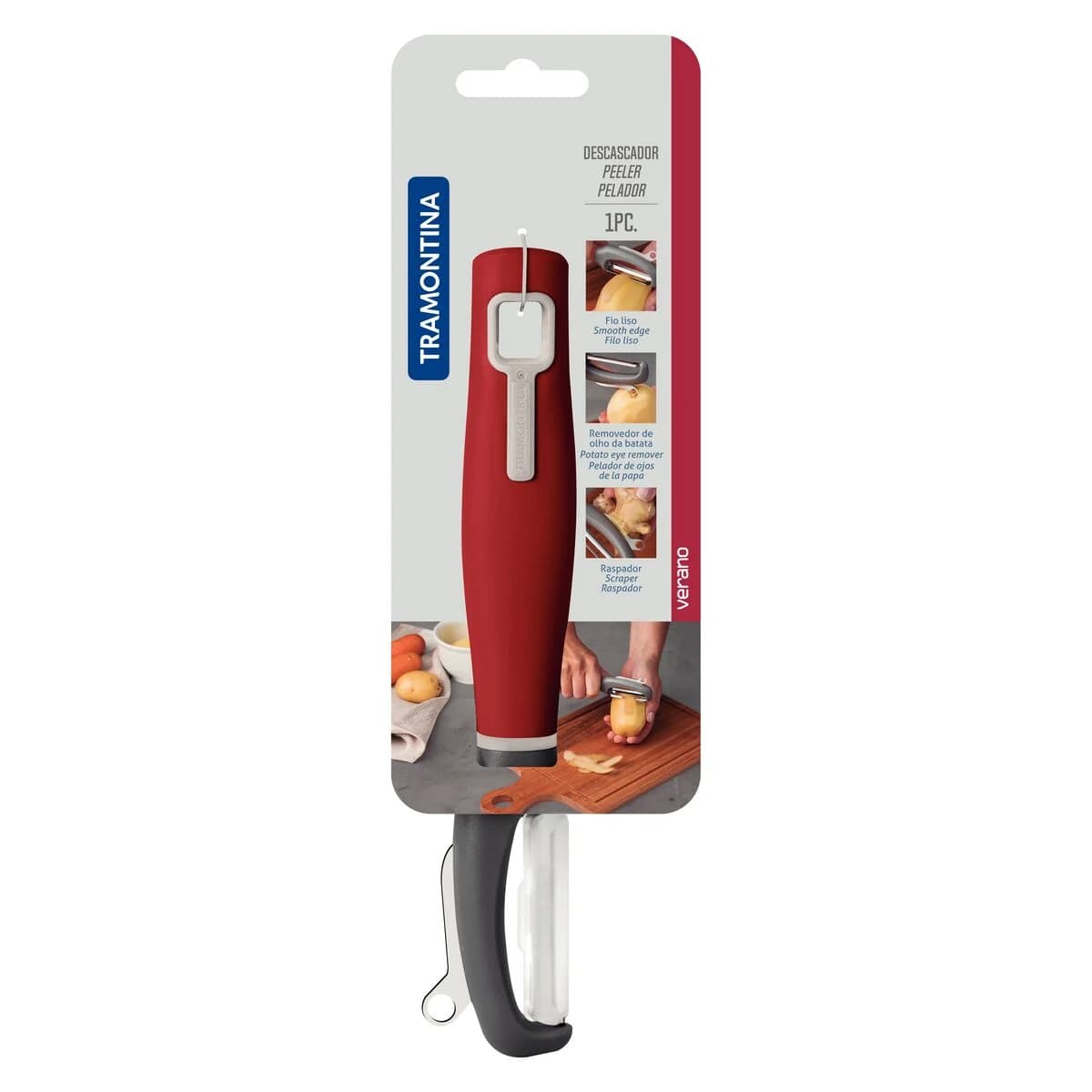 Pelador de filo liso Tramontina Verano de acero inoxidable color rojo — imagen 2 de 2