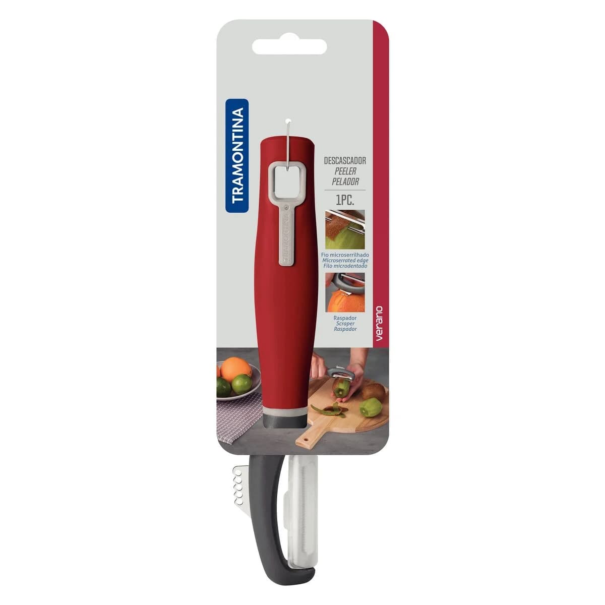 Pelador microdentado de acero inoxidable Tramontina Verano con mango rojo 20.9 cm — imagen 2 de 2