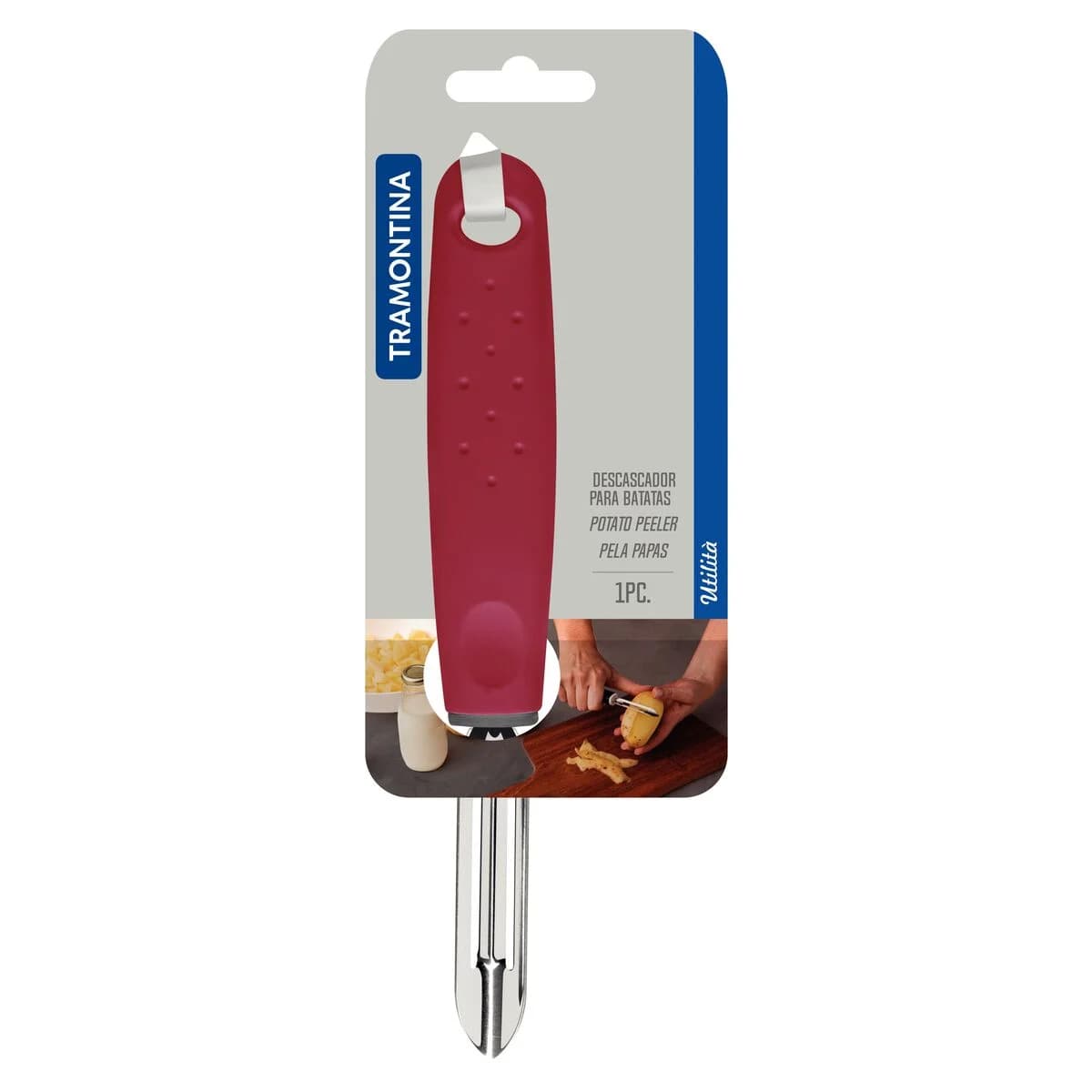 Pelapapas Tramontina Utilità de acero inoxidable 18.6 cm con mango rojo — imagen 2 de 2