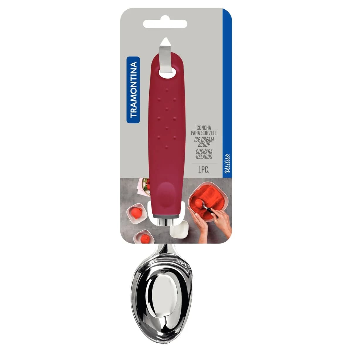 Cuchara para helado Tramontina Utilità de zamak cromado 20.1 cm con mango rojo — imagen 2 de 2
