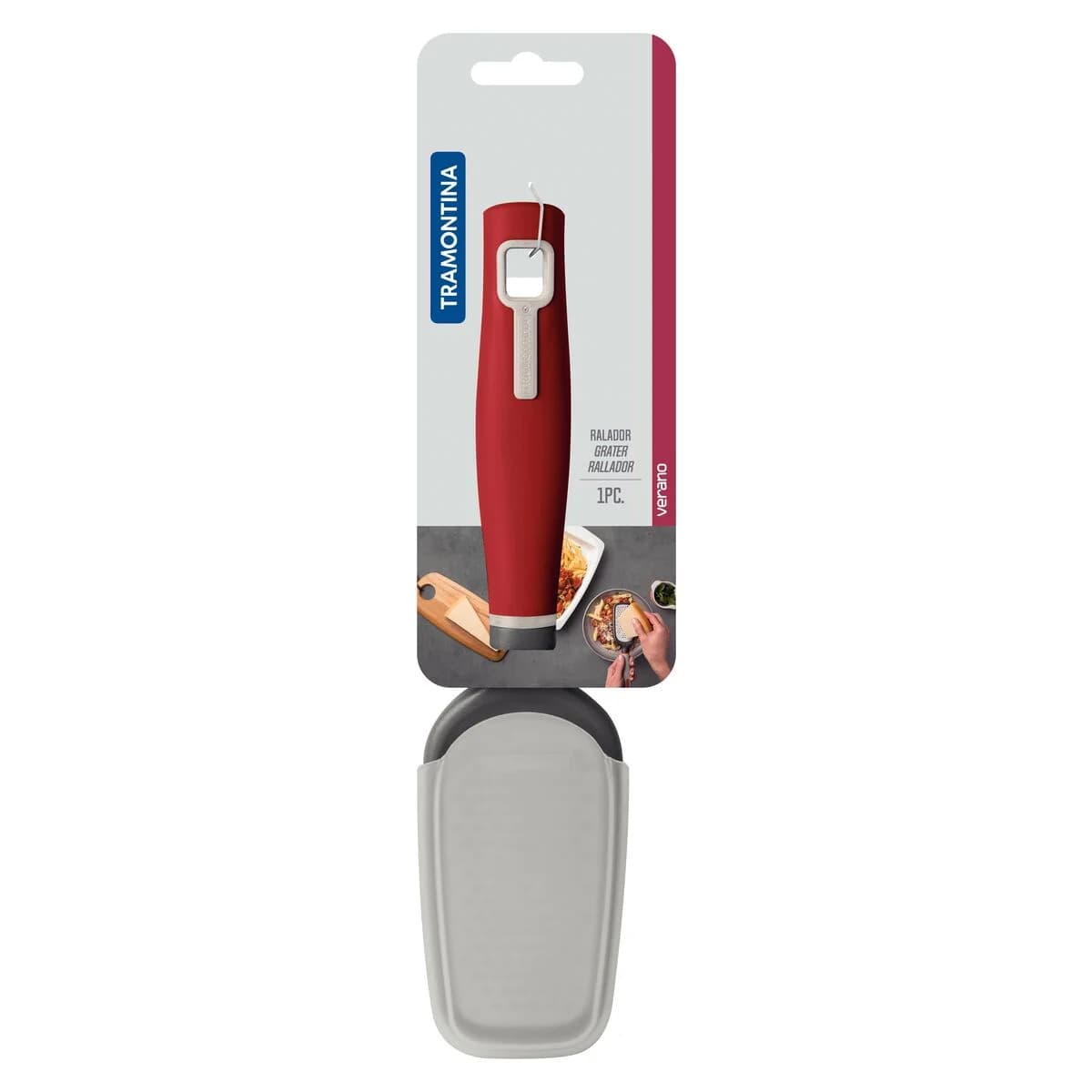 Rallador de acero inoxidable Tramontina Verano 26 cm con mango rojo — imagen 2 de 2