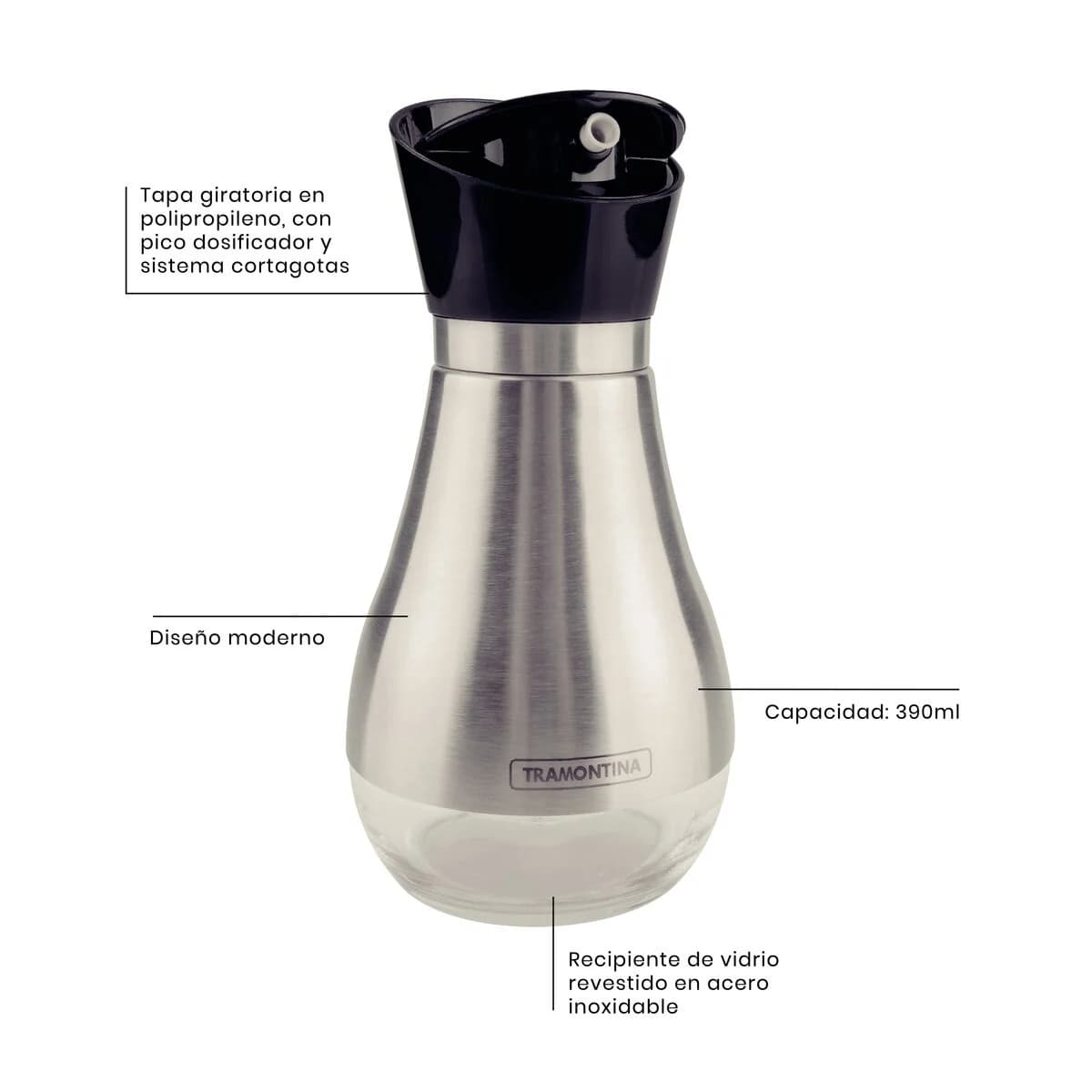 Aceitera y vinagrera de vidrio y acero inoxidable Tramontina Realce 390 ml — imagen 5 de 7