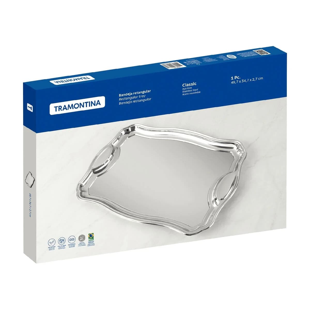 Bandeja rectangular de acero inoxidable con asas Tramontina Classic 49 x 34 cm — imagen 2 de 3