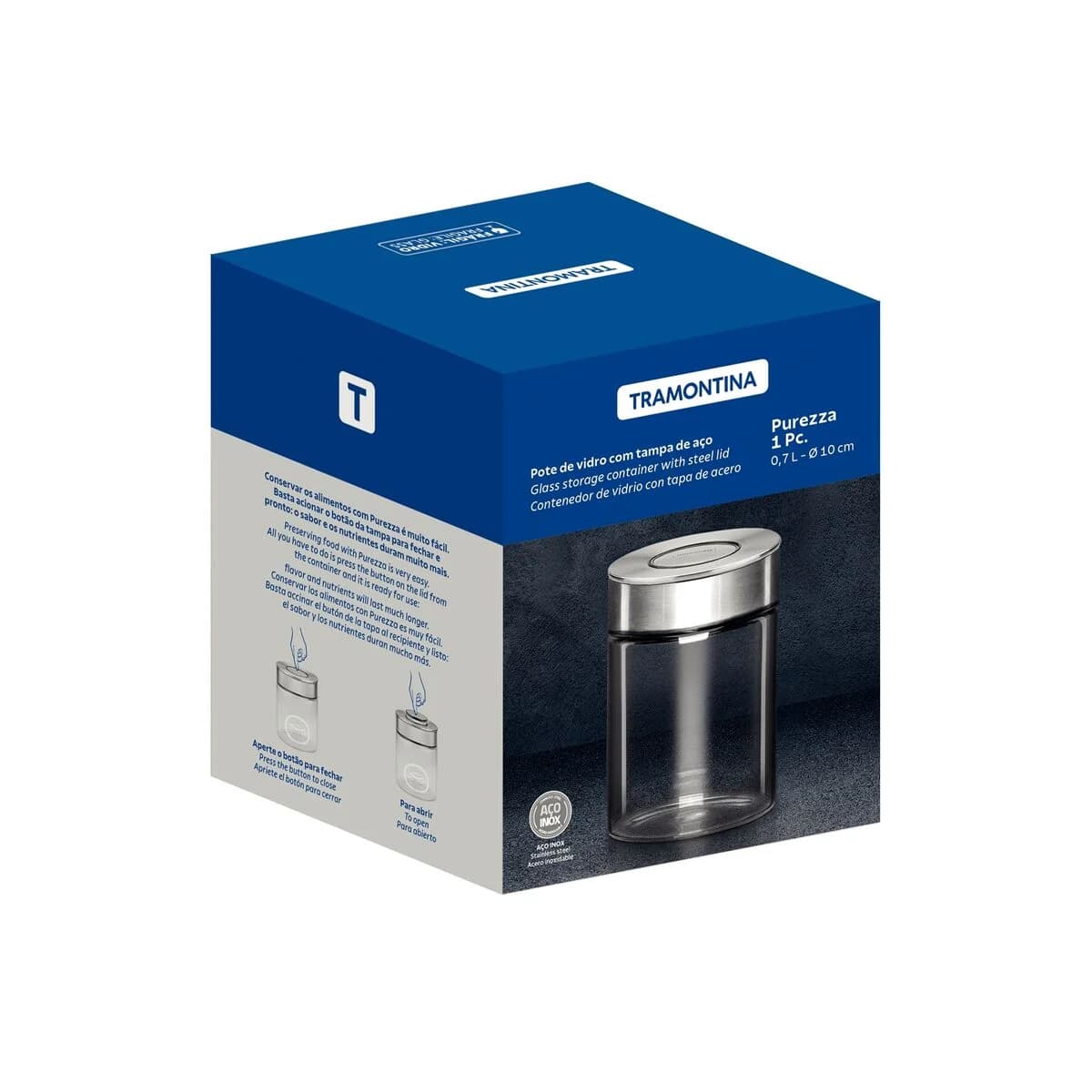 Frasco De Vidrio Tramontina Purezza Tapa Acero 700 Ml — imagen 6 de 10