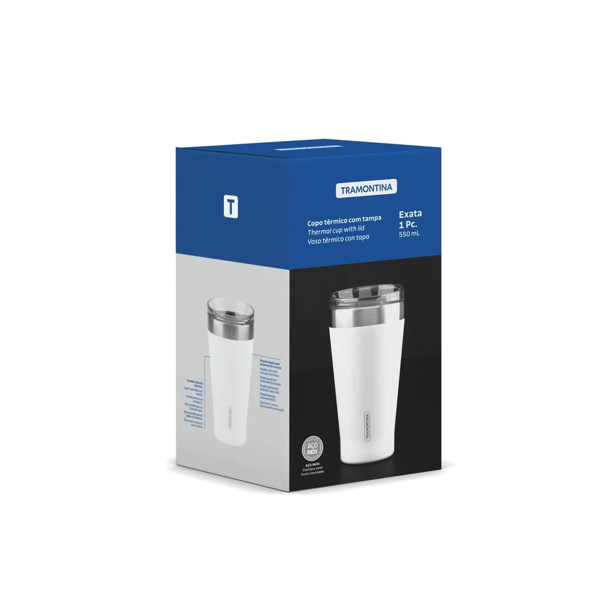 Vaso Termico Tramontina Exata Acero Inoxidable Blanco 550 ml — imagen 2 de 7