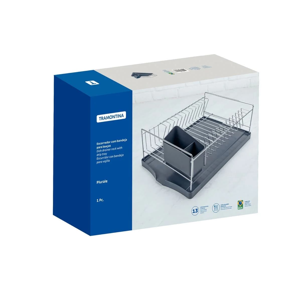 Escurridor Platos Tramontina Plurale Acero Inox con Bandeja — imagen 2 de 5