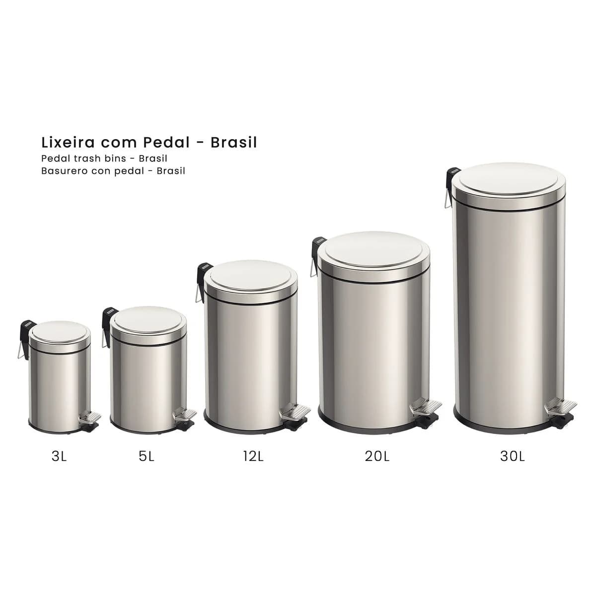 Basurero con pedal Tramontina Brasil de acero inoxidable 30 L — imagen 6 de 8