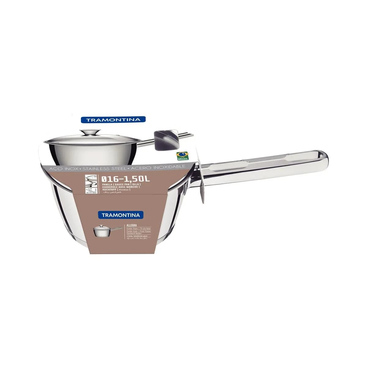 Olla Induccion Tapa Vidrio Tramontina 16 Cm 1,5 Lts Allegra — imagen 2 de 3