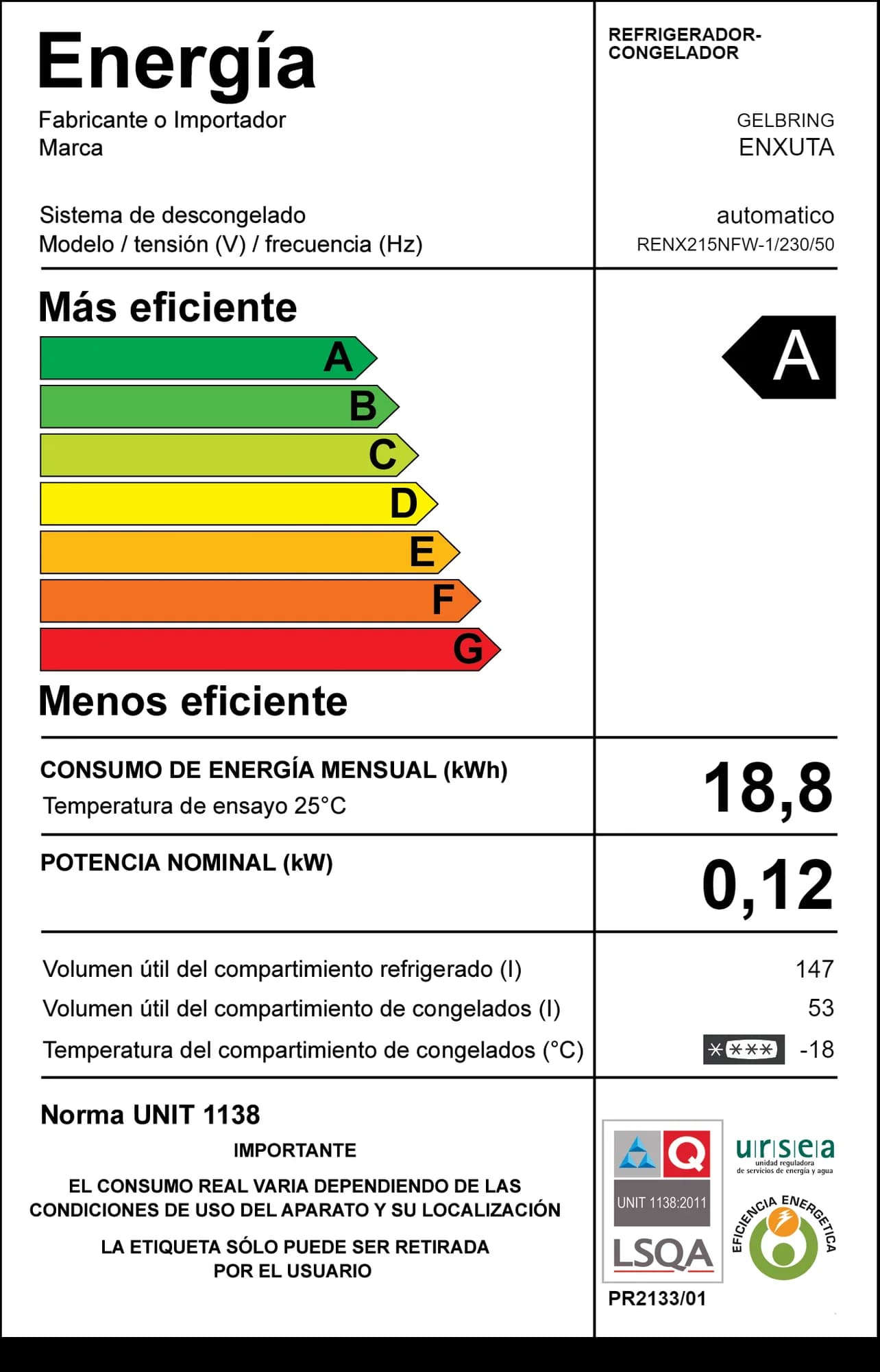 Refrigerador Frío Seco 200 Litros Blanco — imagen 2 de 2