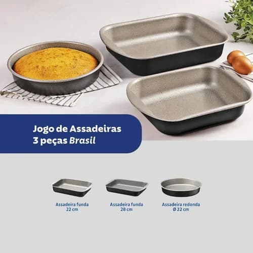 Juego de asaderas antiadherentes negras Tramontina Brasil 3 piezas — imagen 3 de 3