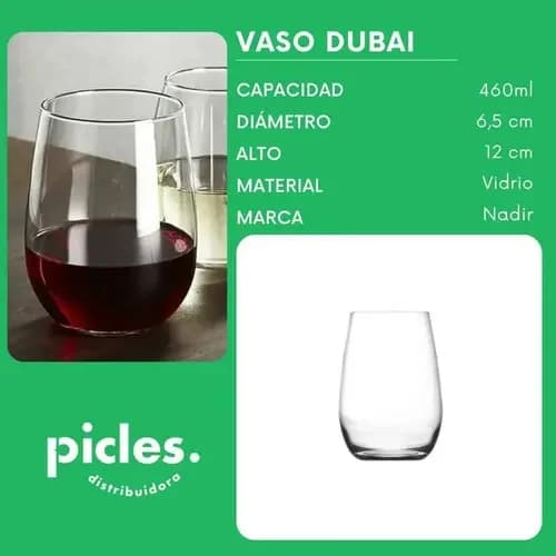 Vasos Nadir Dubai Sin Pie Vidrio 480 Ml X12 Unidades — imagen 7 de 9