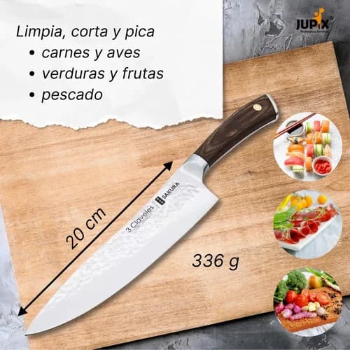 Cuchillo 3 Claveles Sakura 20 Cm Acero Inoxidable Forjado — imagen 6 de 11