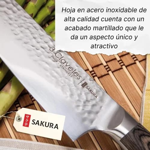 Cuchillo 3 Claveles Sakura 20 Cm Acero Inoxidable Forjado — imagen 9 de 11
