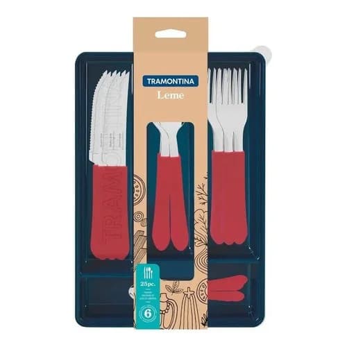 Juego de cubiertos Tramontina Leme de acero inoxidable con organizador 25 piezas rojo — imagen 6 de 7
