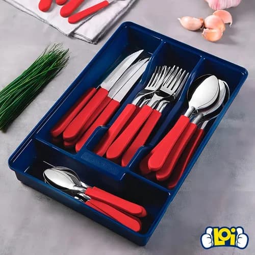 Juego de cubiertos Tramontina Leme de acero inoxidable con organizador 25 piezas rojo — imagen 7 de 7