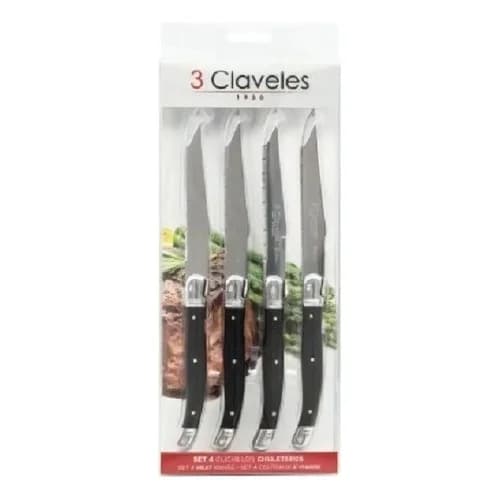 Set De Cuchillos Chuleteros 3 Claveles Acero Inoxidable X4 Unidades — imagen 2 de 3
