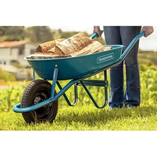 Carretilla con bandeja de acero Tramontina azul 50 L con rueda maciza — imagen 4 de 5