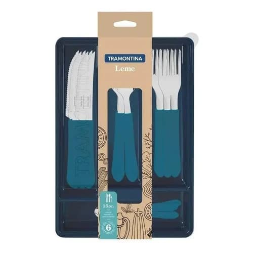 Juego de cubiertos Tramontina Leme de acero inoxidable con organizador 25 piezas azul océano — imagen 3 de 3