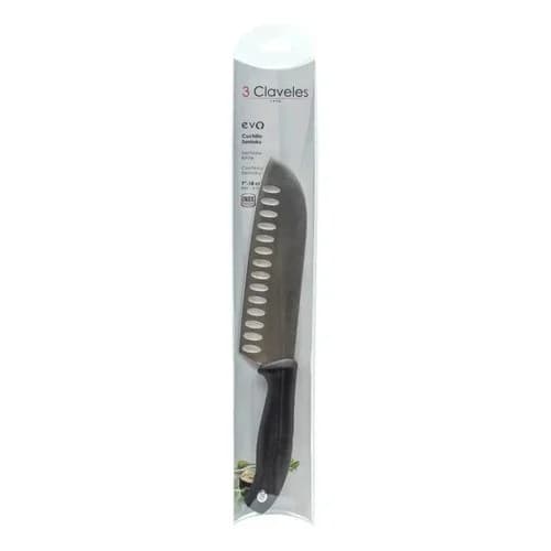 Cuchillo Santoku 3 Claveles Estriado 18 Cm Acero Inoxidable Negro — imagen 3 de 3