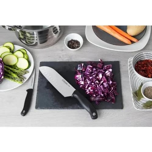 Cuchillo Santoku 3 Claveles Estriado 18 Cm Acero Inoxidable Negro — imagen 2 de 3