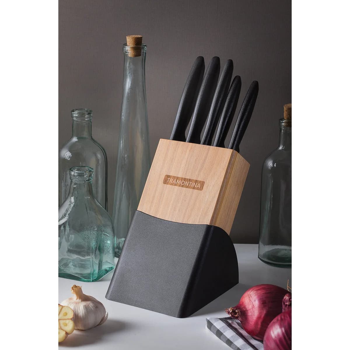 Juego de cuchillos Tramontina Plenus negro con taco de madera 6 piezas — imagen 2 de 2