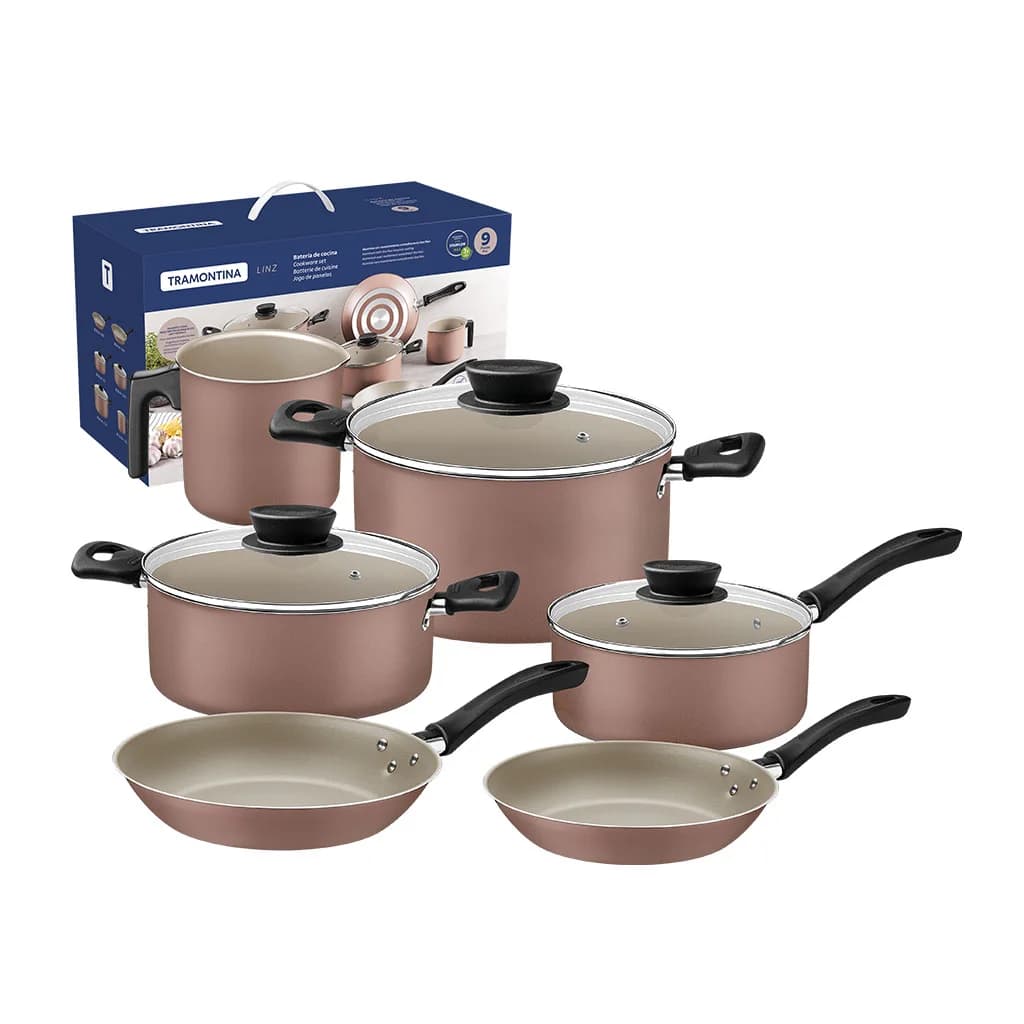 Batería de cocina Tramontina Linz rosa antiadherente 9 piezas