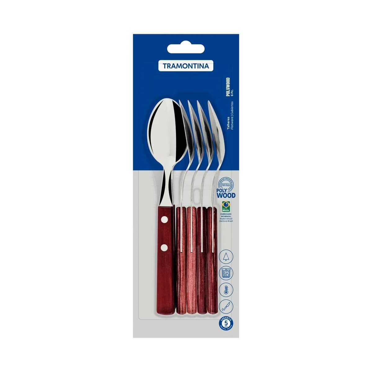Cuchara De Mesa Tramontina Polywood Acero Inox X6 Unid — imagen 3 de 4