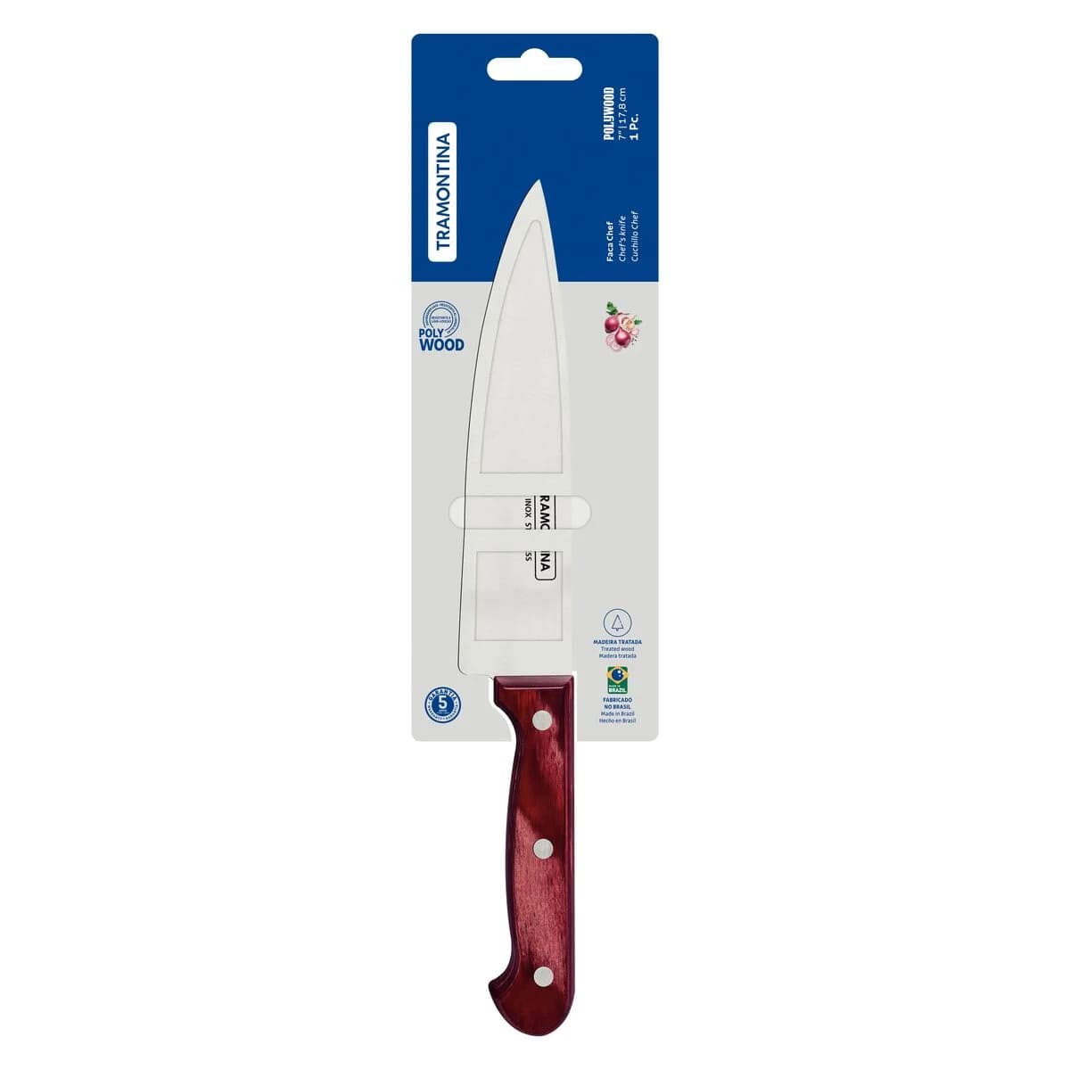 Cuchilla De Cocina Tramontina Polywood 7 PuLG Acero Inox — imagen 2 de 3