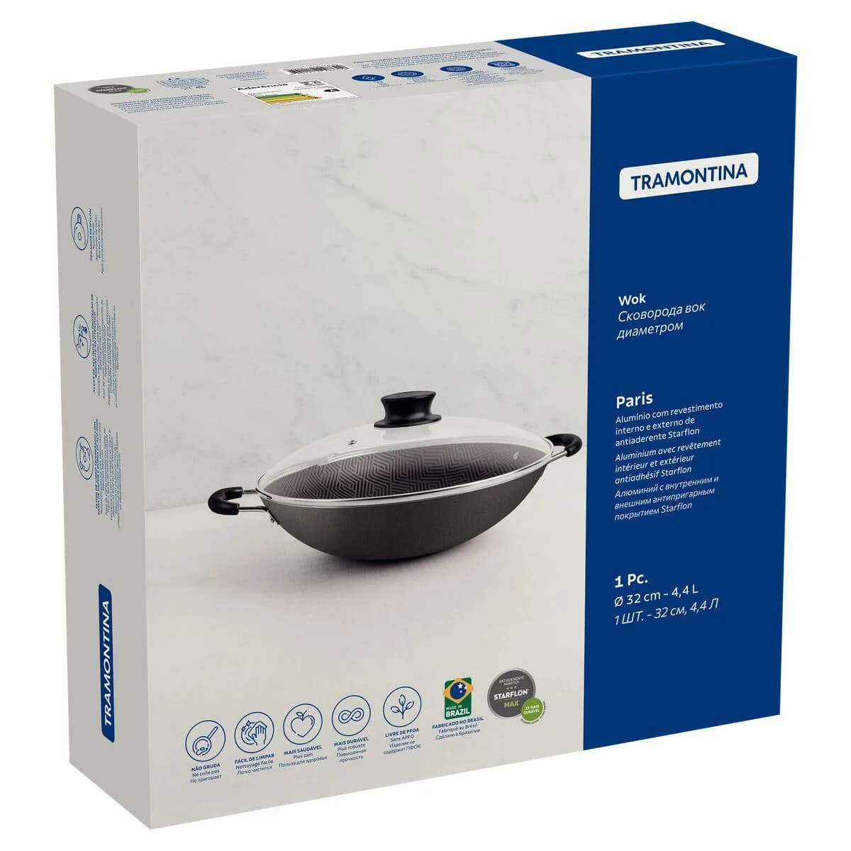 Sarten Wok Tramontina Antiadherente 32 Cm Paris — imagen 4 de 5