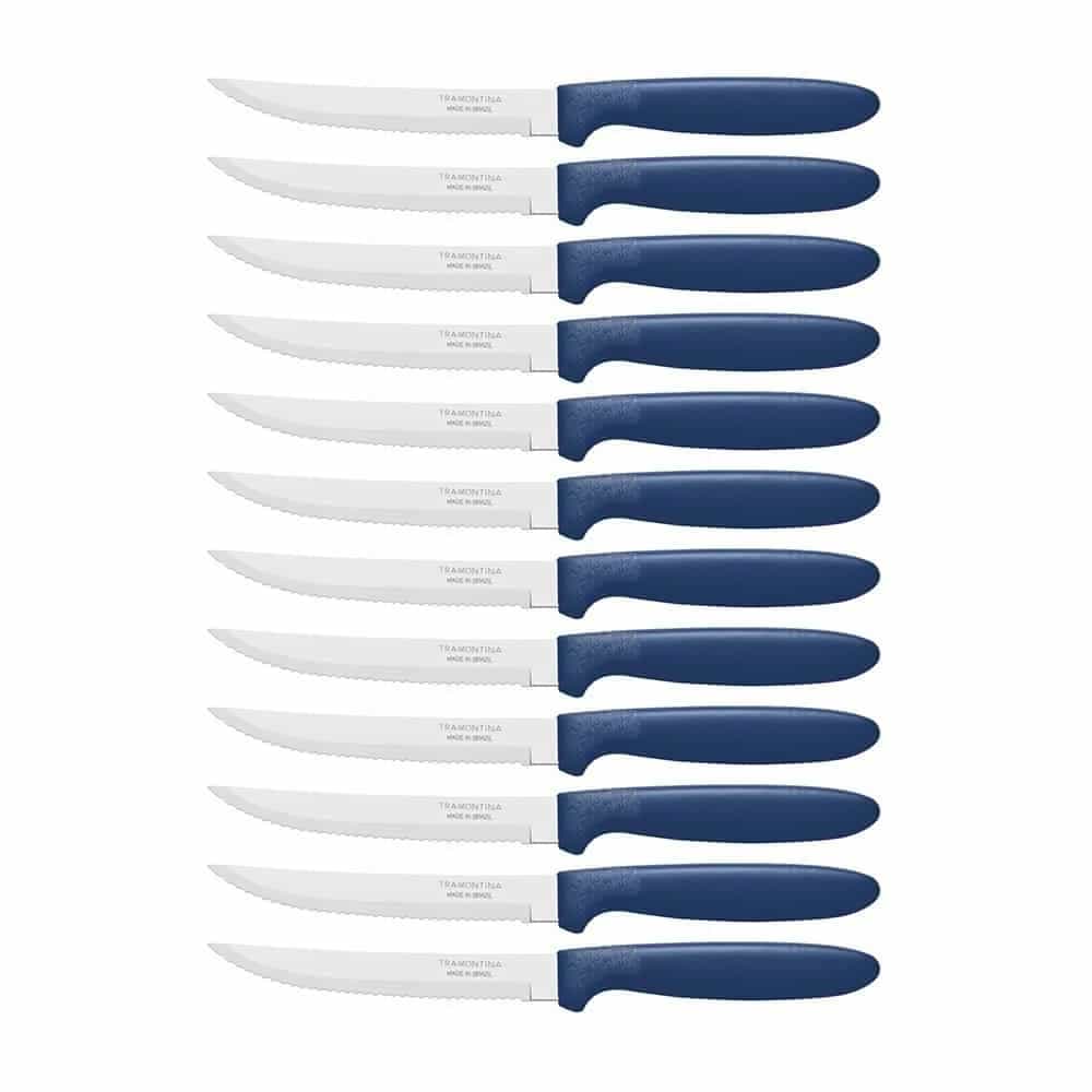 Cuchillos para asado Tramontina Ipanema de acero inoxidable pack 12 unidades color azul