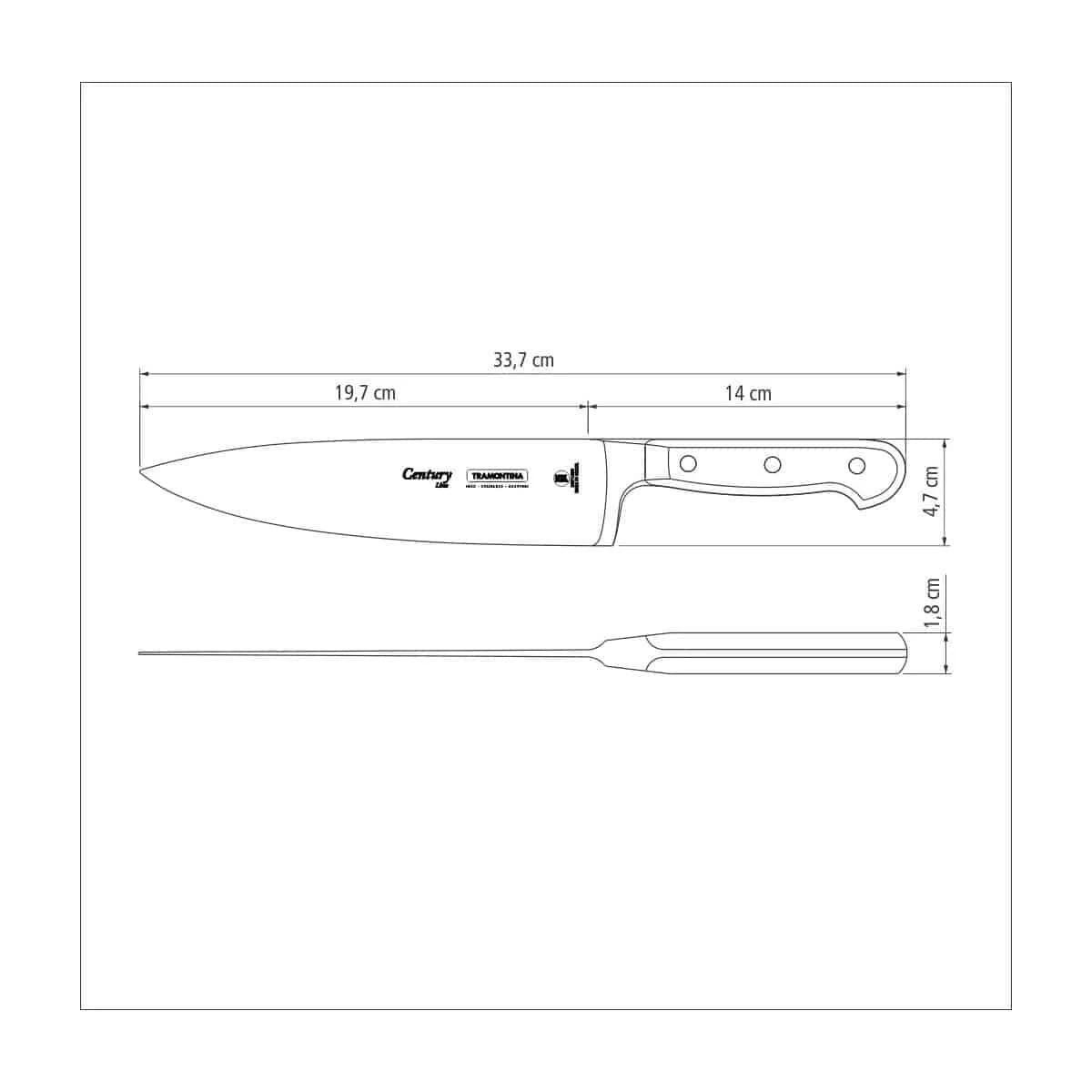 Cuchillo chef Tramontina Century de acero inoxidable forjado 8 pulgadas — imagen 3 de 4