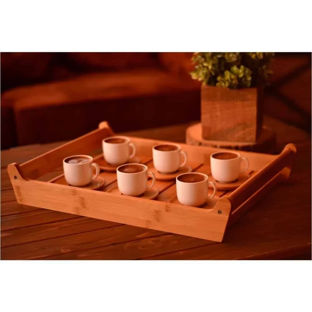 Juego Taza Cafe Porcelana Con Platillo Bambu 12 Piezas — imagen 2 de 4