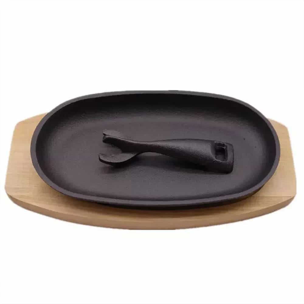Plancha Grill Oval 24 Cm Hierro Con Base De Madera Grupo Dos
