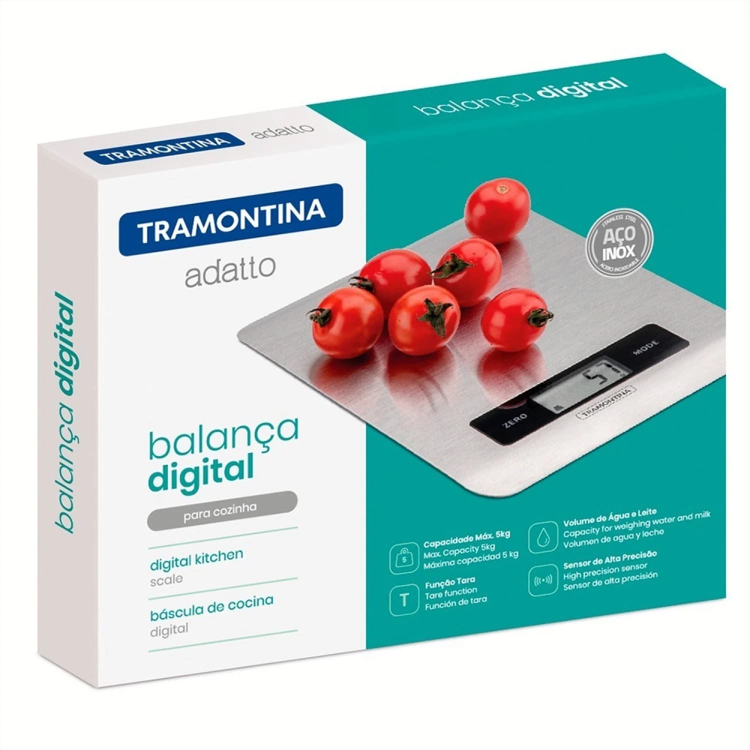 Balanza De Cocina Digital Tramontina 5 Kg Acero Inoxidable — imagen 2 de 5