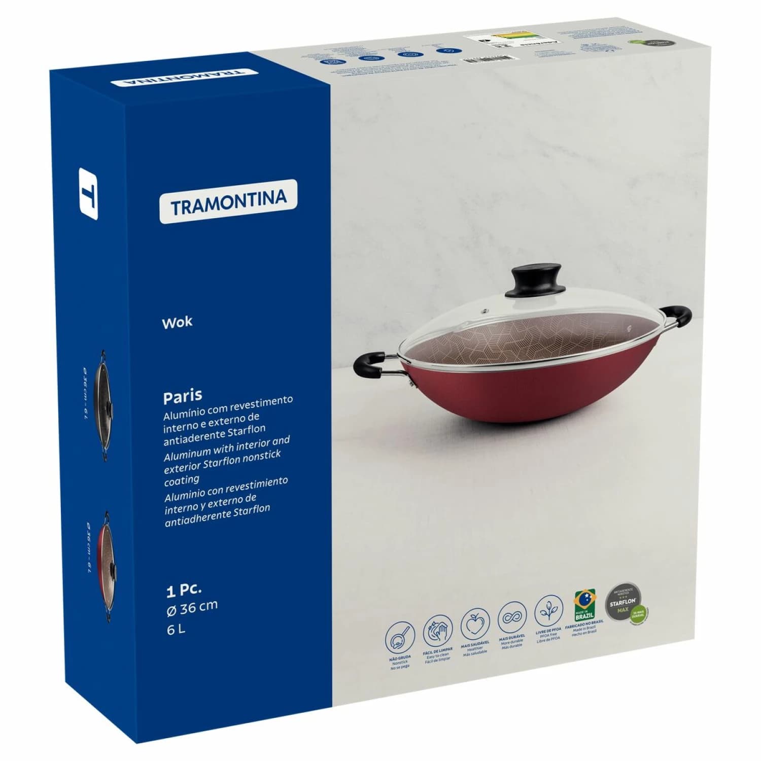 Sarten Wok Tramontina Antiadherente Tapa Vidrio 32 Cm Paris — imagen 5 de 5
