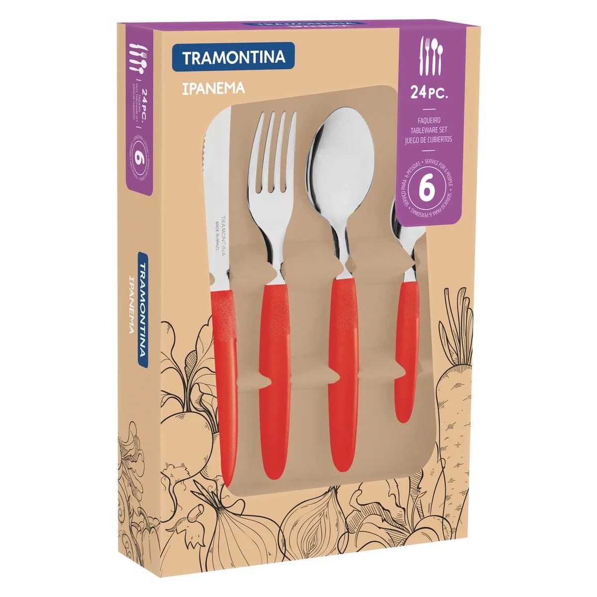 Juego De Cubiertos Tramontina Ipanema 24 Piezas Rojo — imagen 2 de 4
