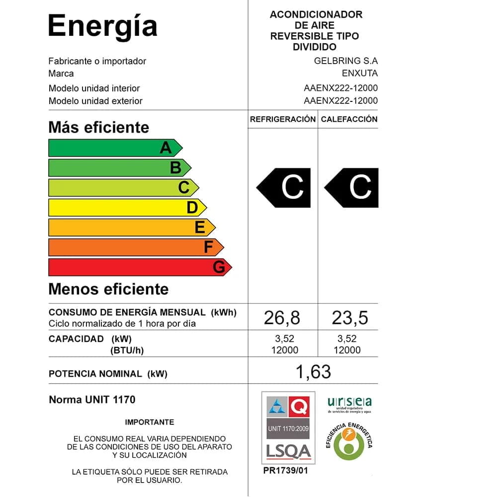 Aire Acondicionado Enxuta 12000 Btu Split Slim 1 Año Garantia — imagen 7 de 7