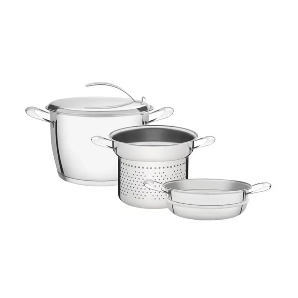 Olla Tramontina Acero Inoxidable Vaporera Colador 3 Piezas