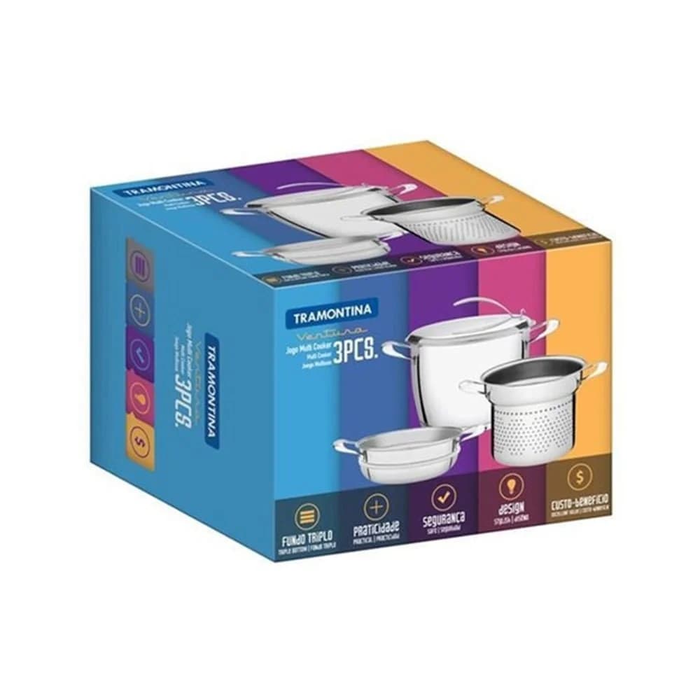 Olla Tramontina Acero Inoxidable Vaporera Colador 3 Piezas — imagen 2 de 2
