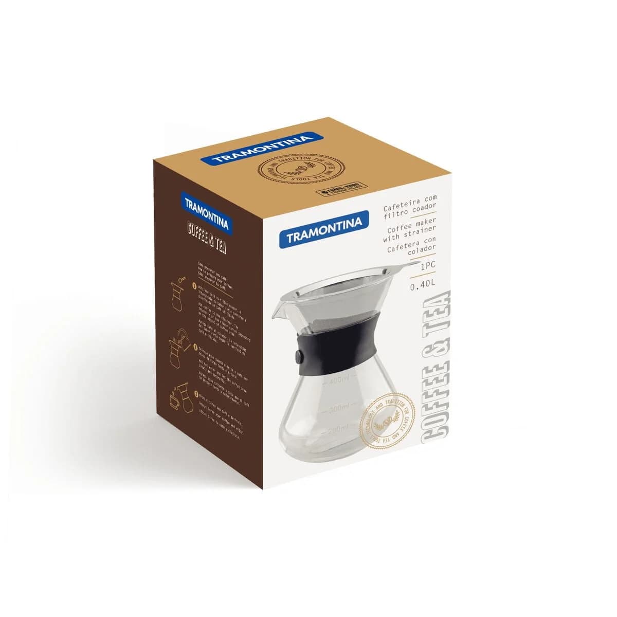 Cafetera Tramontina Con Colador Acero Inoxidable 400 Ml — imagen 2 de 8