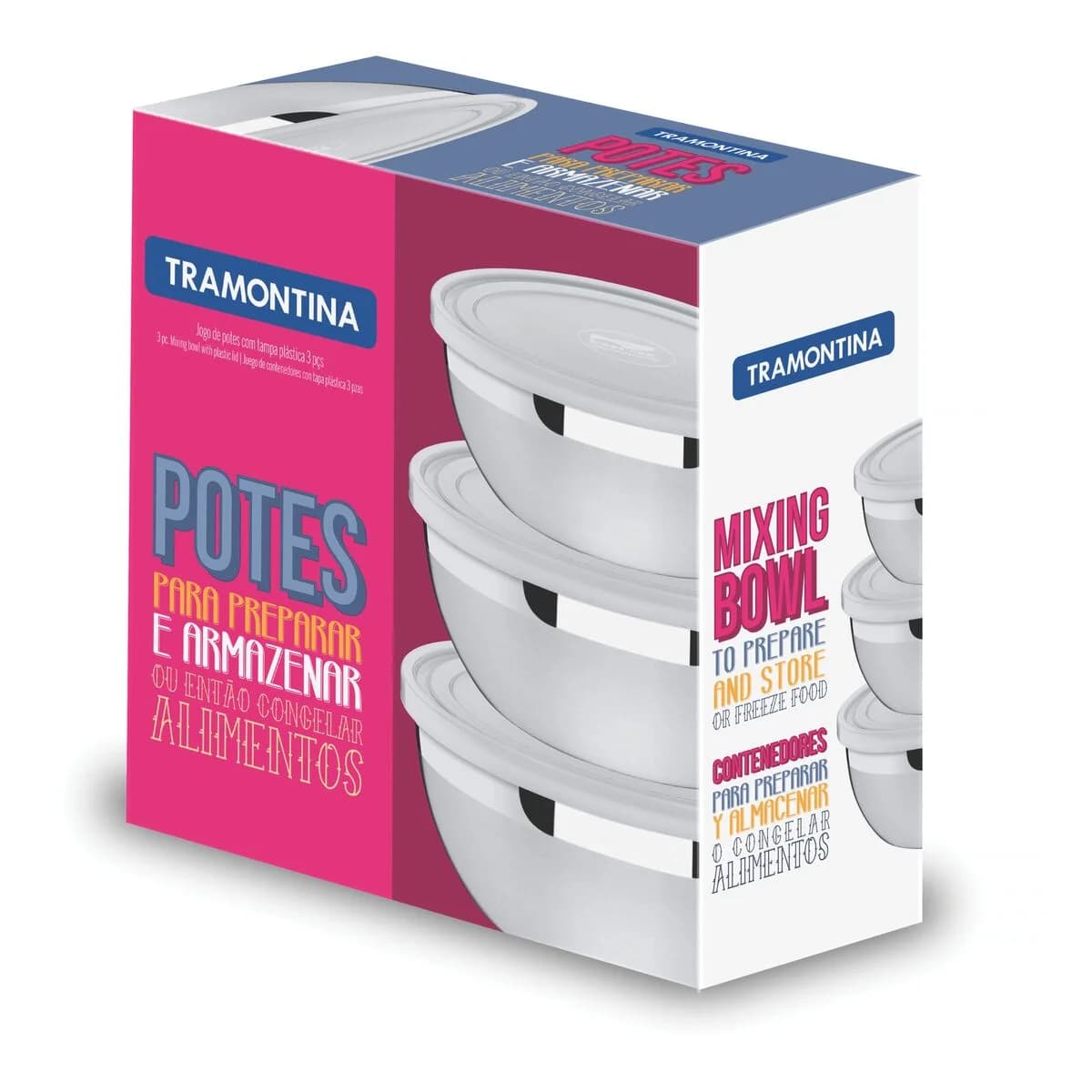 Juego De Bowls Tramontina 3 Pzs Acero Inoxtapa Plastico — imagen 2 de 5