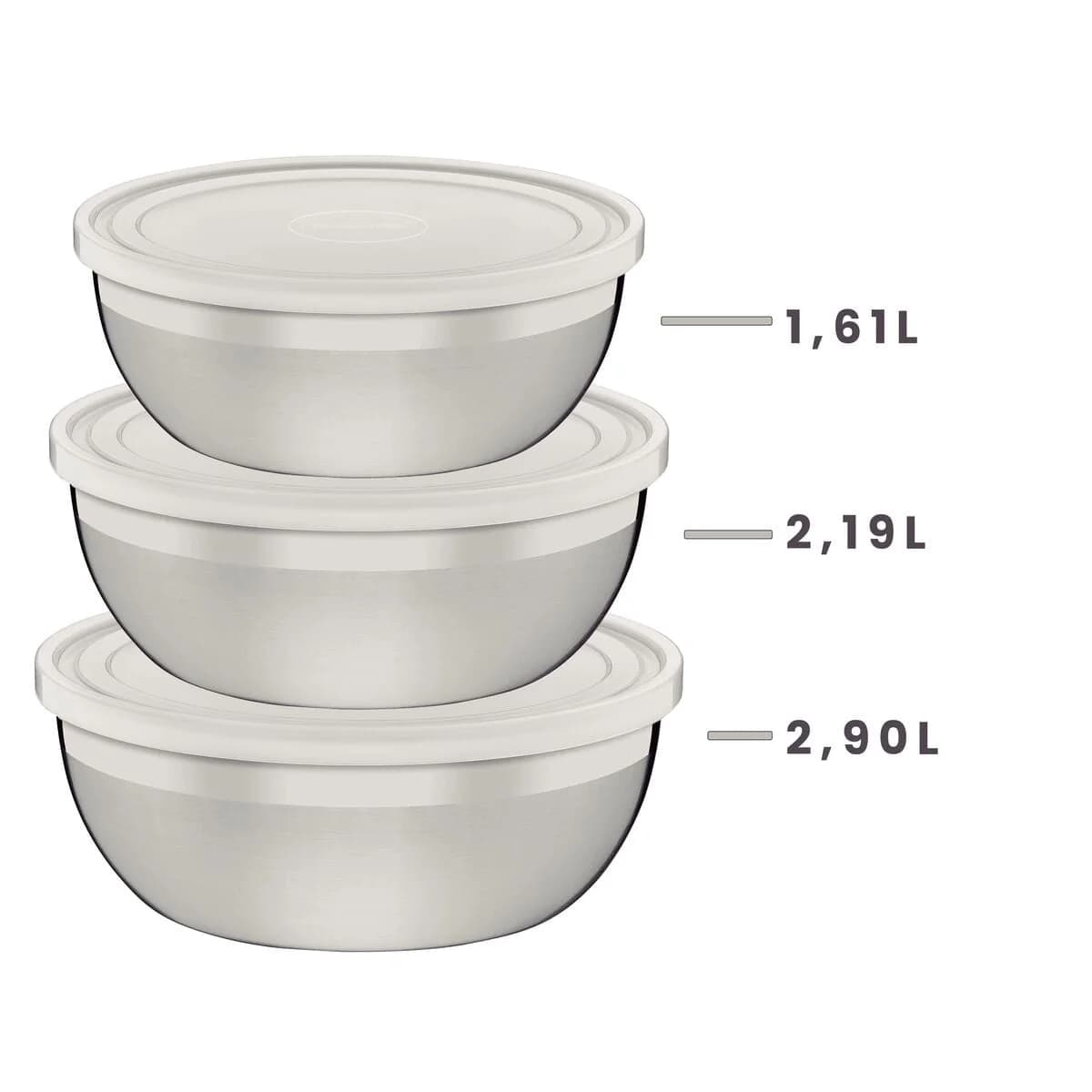 Juego De Bowls Tramontina 3 Pzs Acero Inoxtapa Plastico — imagen 3 de 5