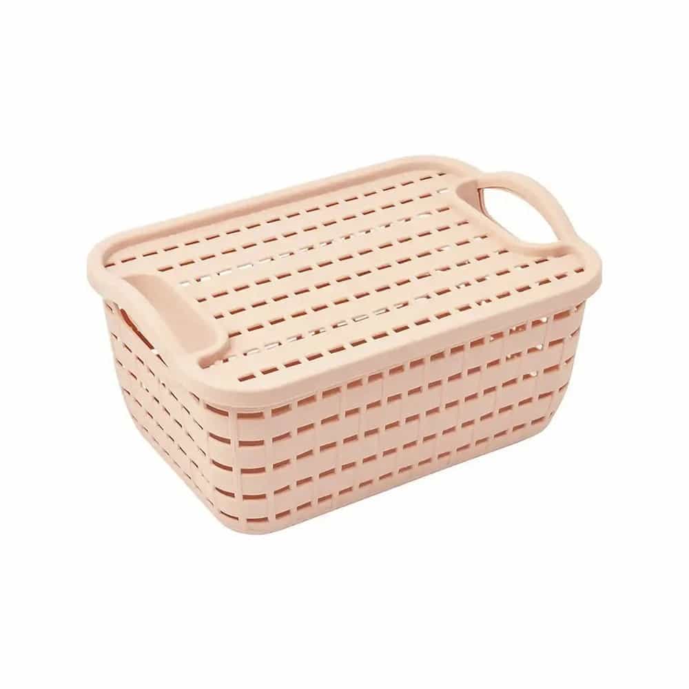 Caja Organizadora Plastico Simil Ratan C/tapa 37 Cm Con Asas