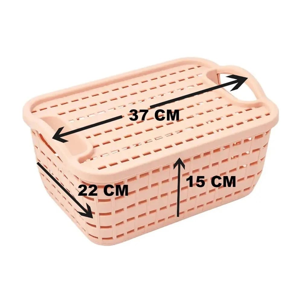 Caja Organizadora Plastico Simil Ratan C/tapa 37 Cm Con Asas — imagen 2 de 2