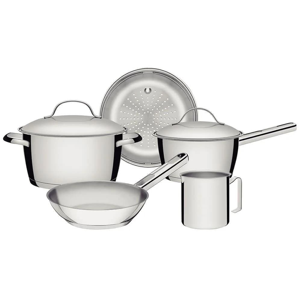 Batería de cocina de acero inoxidable con vaporera Tramontina Allegra 5 piezas — imagen 1 de 4