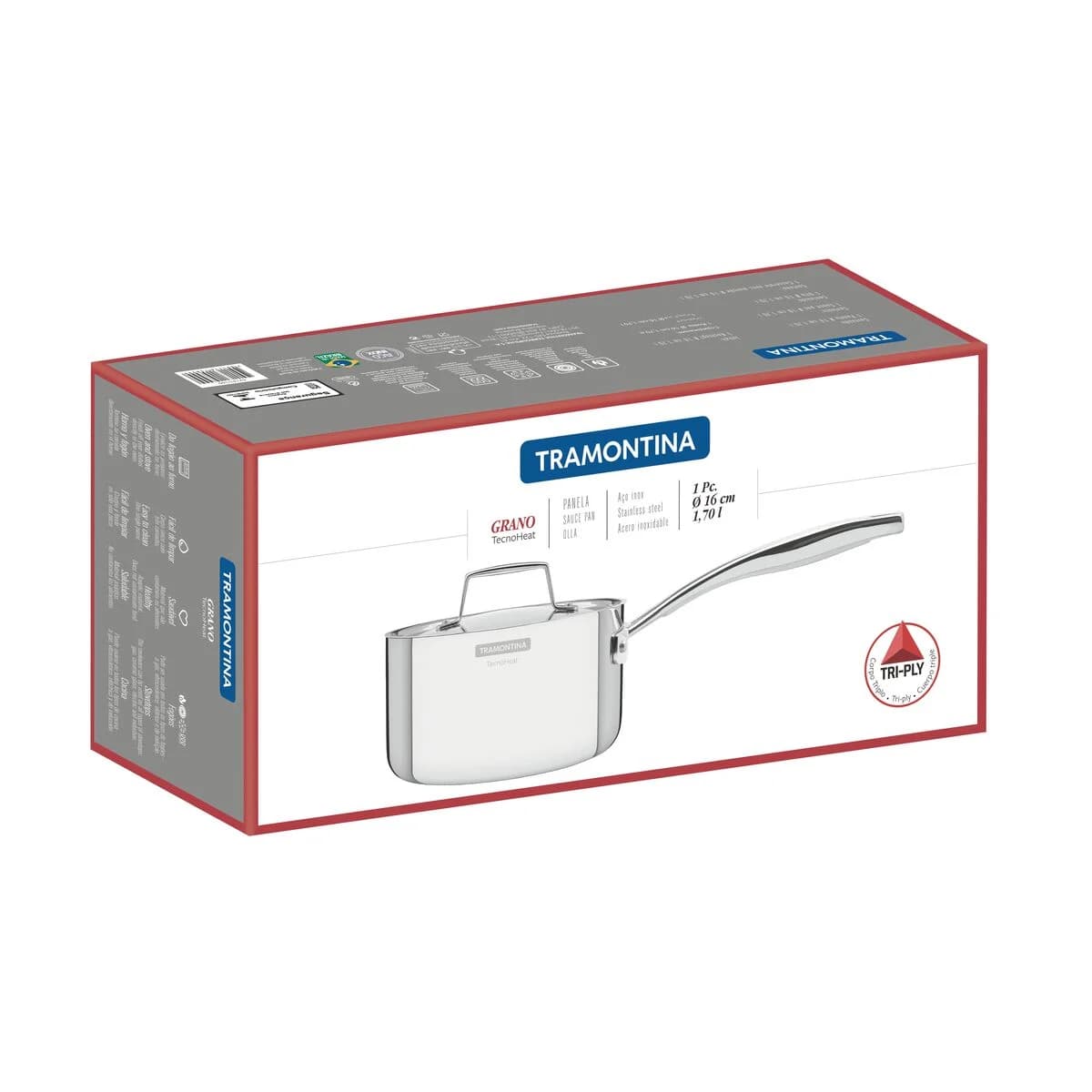 Olla Tramontina Triple Fondo Acero Inox 16 Cm 1,7 Lts Grano — imagen 2 de 7