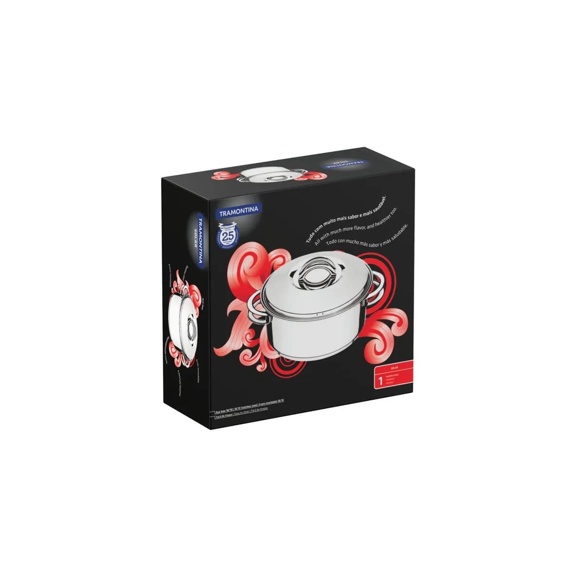 Cacerola baja con tapa Tramontina Solar de acero inoxidable triple fondo para inducción 28 cm 7.1 L — imagen 2 de 4
