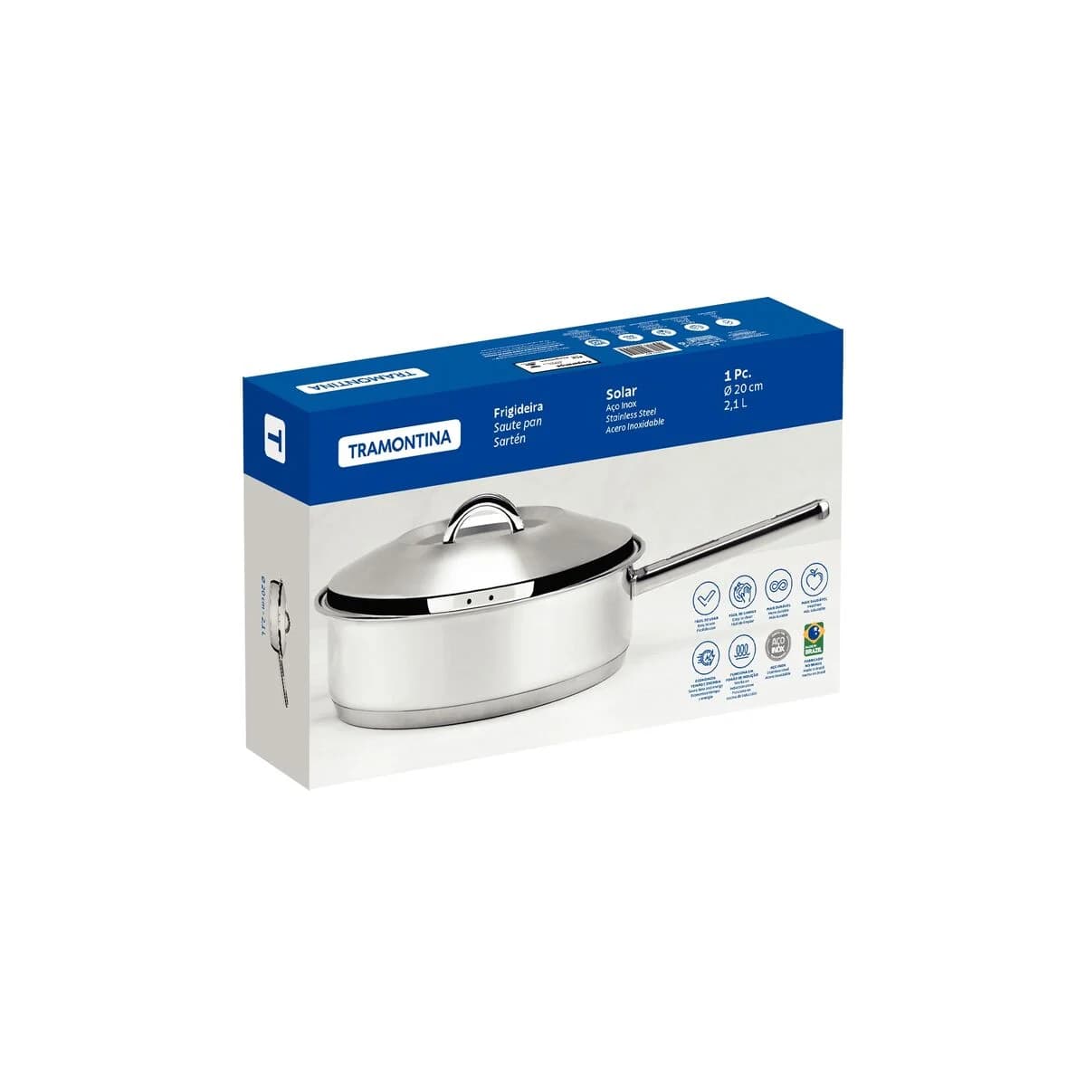 Sarten Con Tapa Tramontina Induccion 20 Cm Acero Inoxidable — imagen 2 de 4